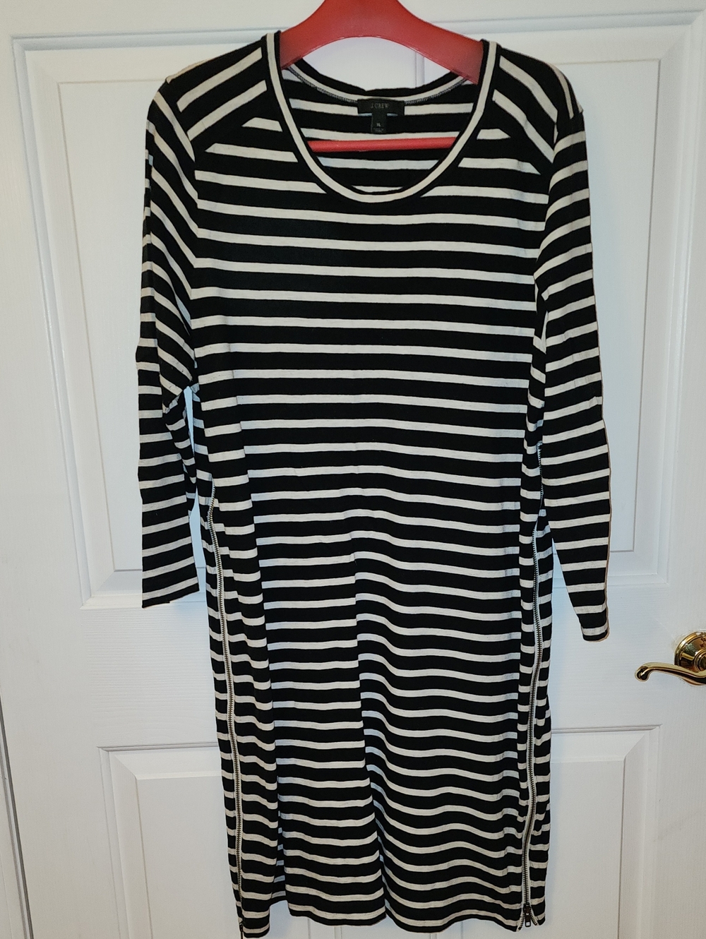 J. Crew Black and White Striped Long Sleeve Dress